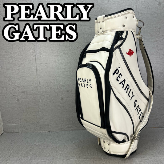 パーリーゲイツ　ゴルフ用キャディバッグ　カート式　レザー　ホワイト　白　PEARLY GATES　ラウンドアイテム　バック