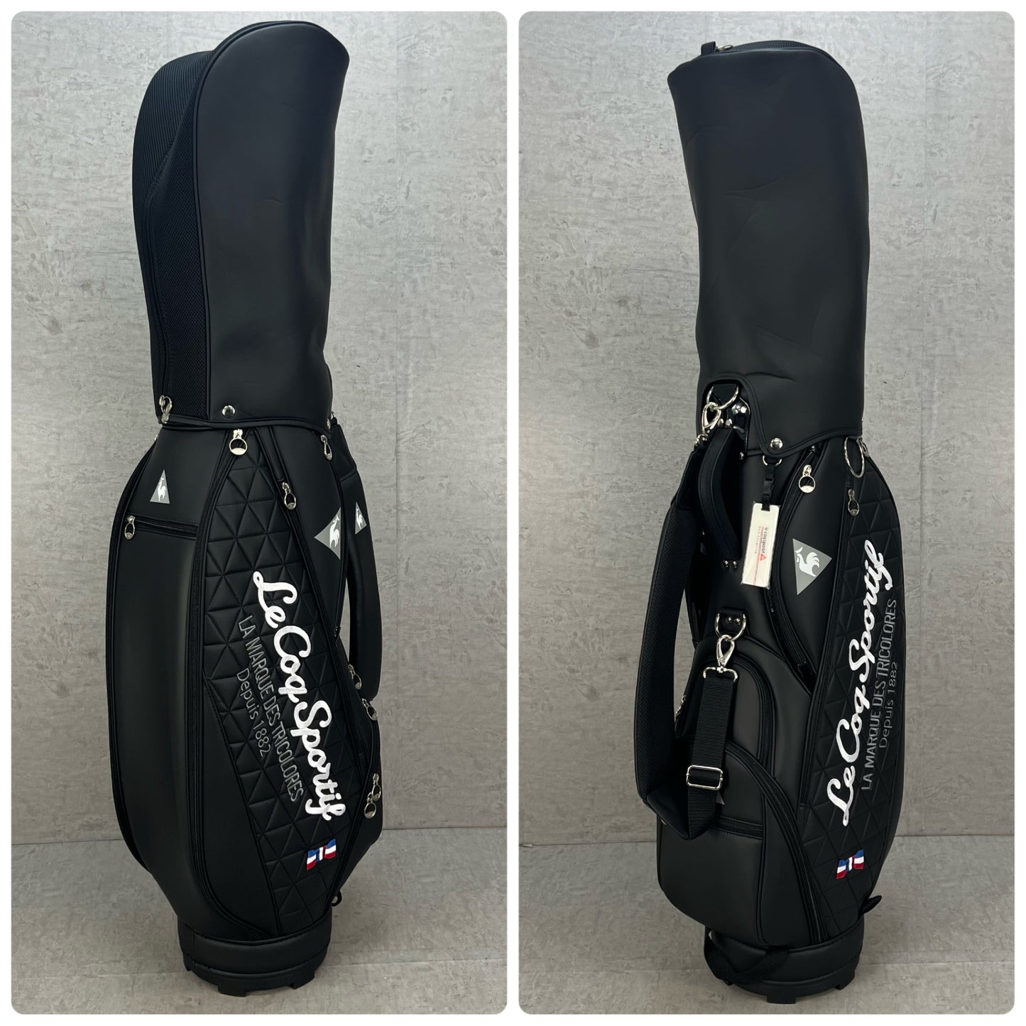 ルコックスポルティフ　ゴルフ　カート式キャディバッグ　PUレザー　約8.5型　ブラック　黒　LE COQ SPORTIF