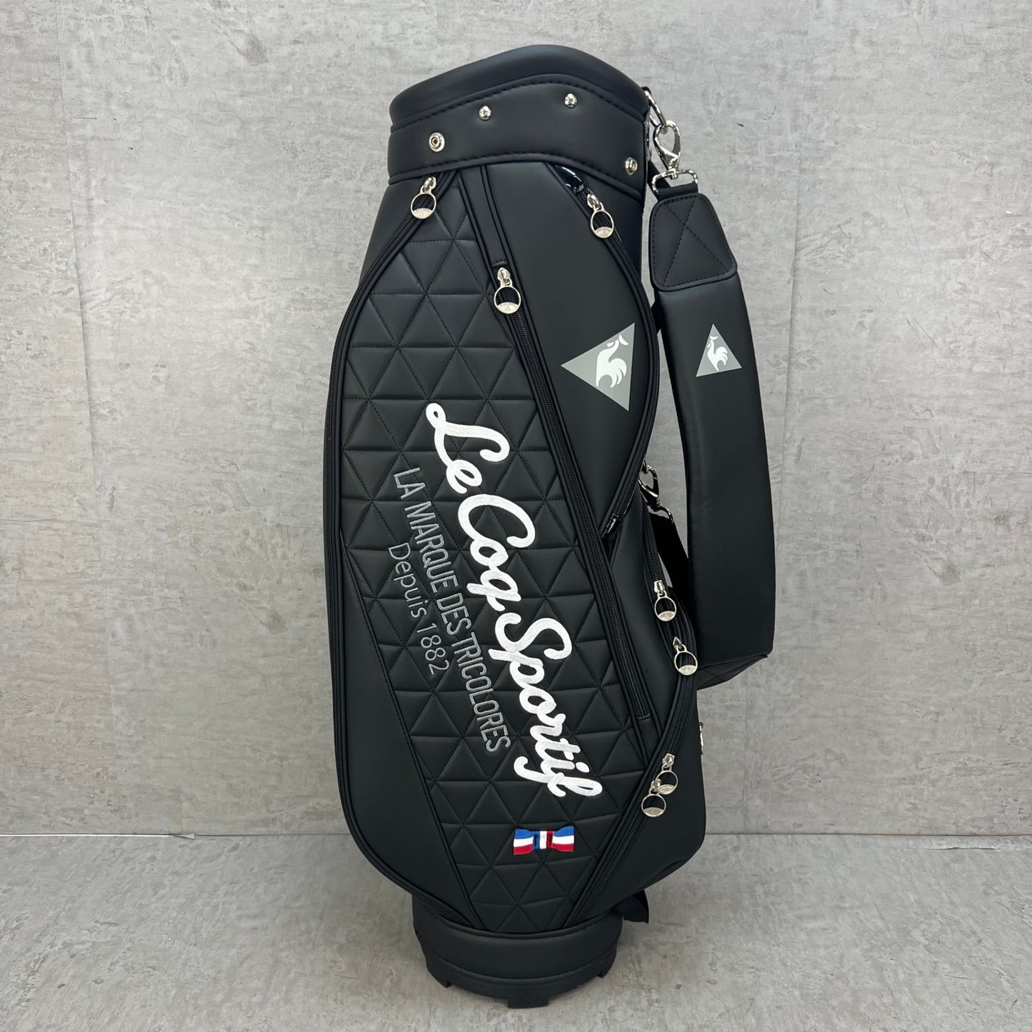 ルコックスポルティフ　ゴルフ　カート式キャディバッグ　PUレザー　約8.5型　ブラック　黒　LE COQ SPORTIF