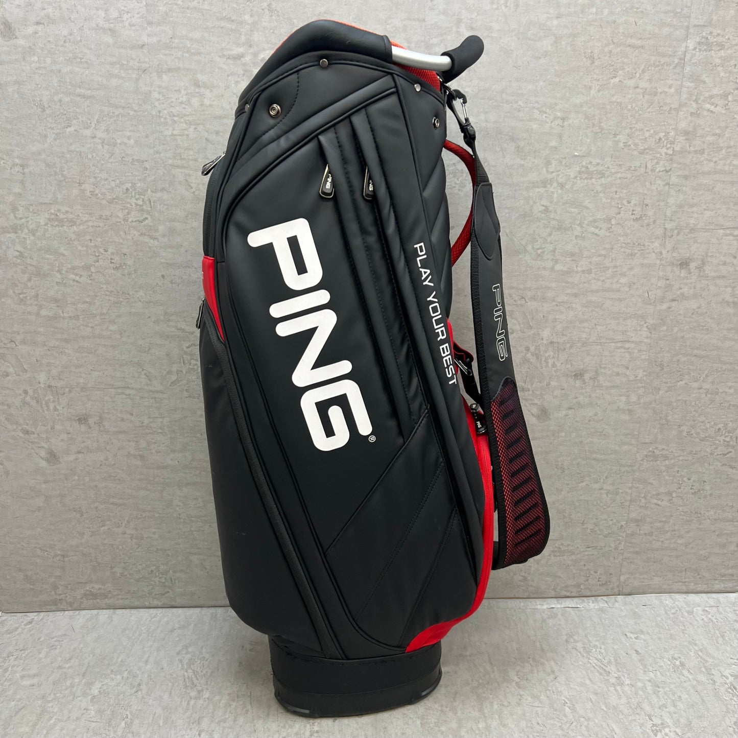 PING　ゴルフ　キャディバッグ　カート式　約9型　合成皮革　ブラック　黒　レッド　赤　ピン