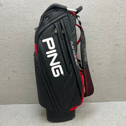 PING　ゴルフ　キャディバッグ　カート式　約9型　合成皮革　ブラック　黒　レッド　赤　ピン