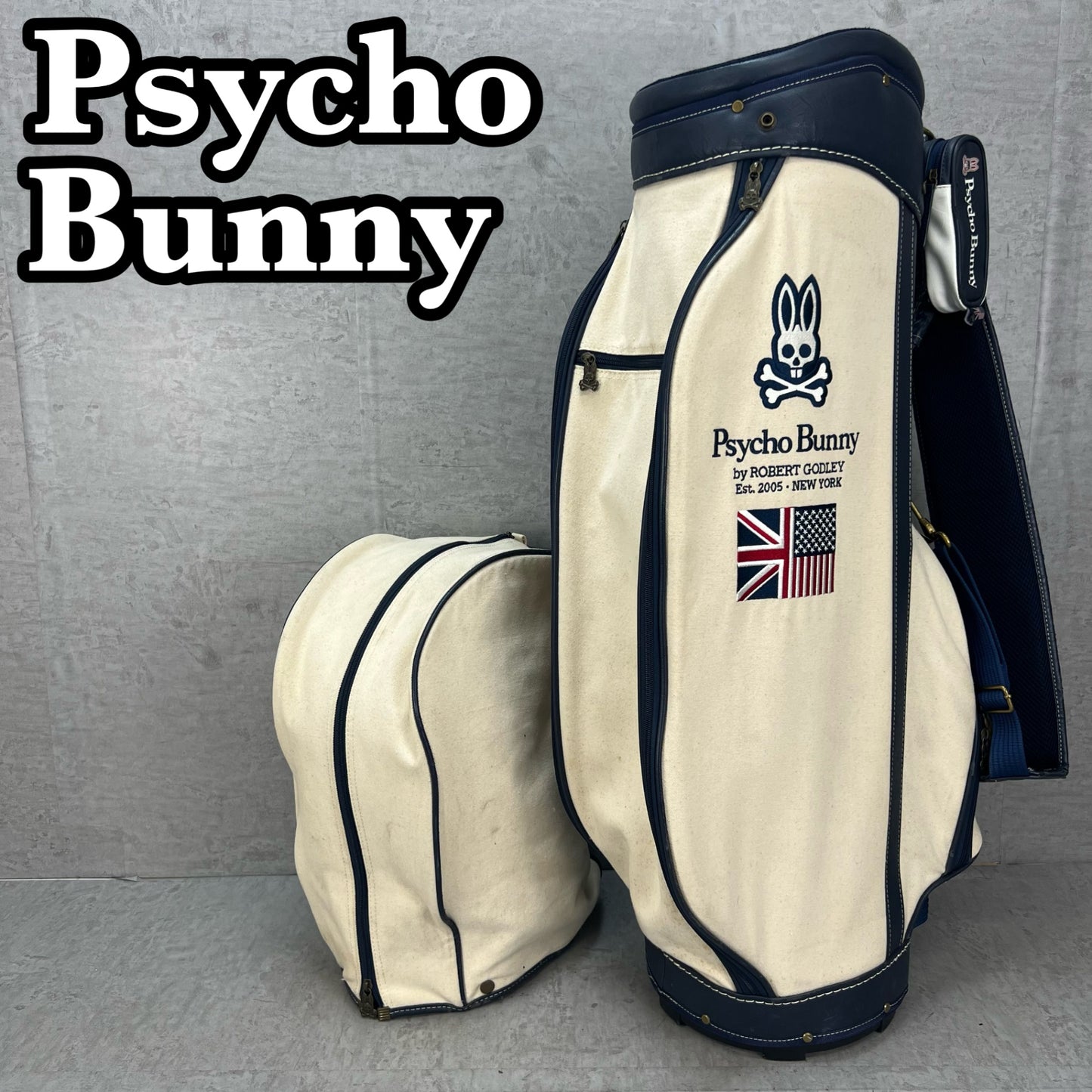 希少　帆布生地　サイコバニー　ゴルフ　カート式キャディバッグ　約10型　Psycho Bunny