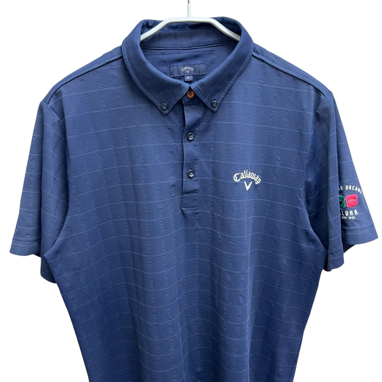 キャロウェイ　メンズ　半袖ポロシャツ　3L　ボタンダウン　チェック　ネイビー　男性用ゴルフアパレル　トップス　Callaway