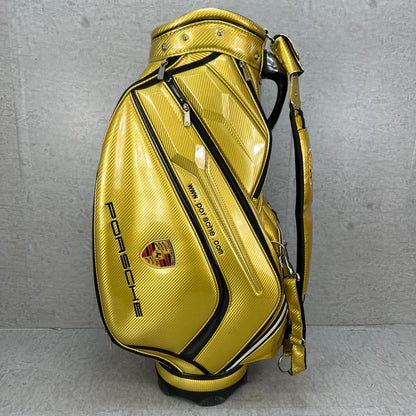 ポルシェ　ゴルフ　カート式キャディバッグ　約9.5型　エナメル製　ゴールド　金色　PORSCHE