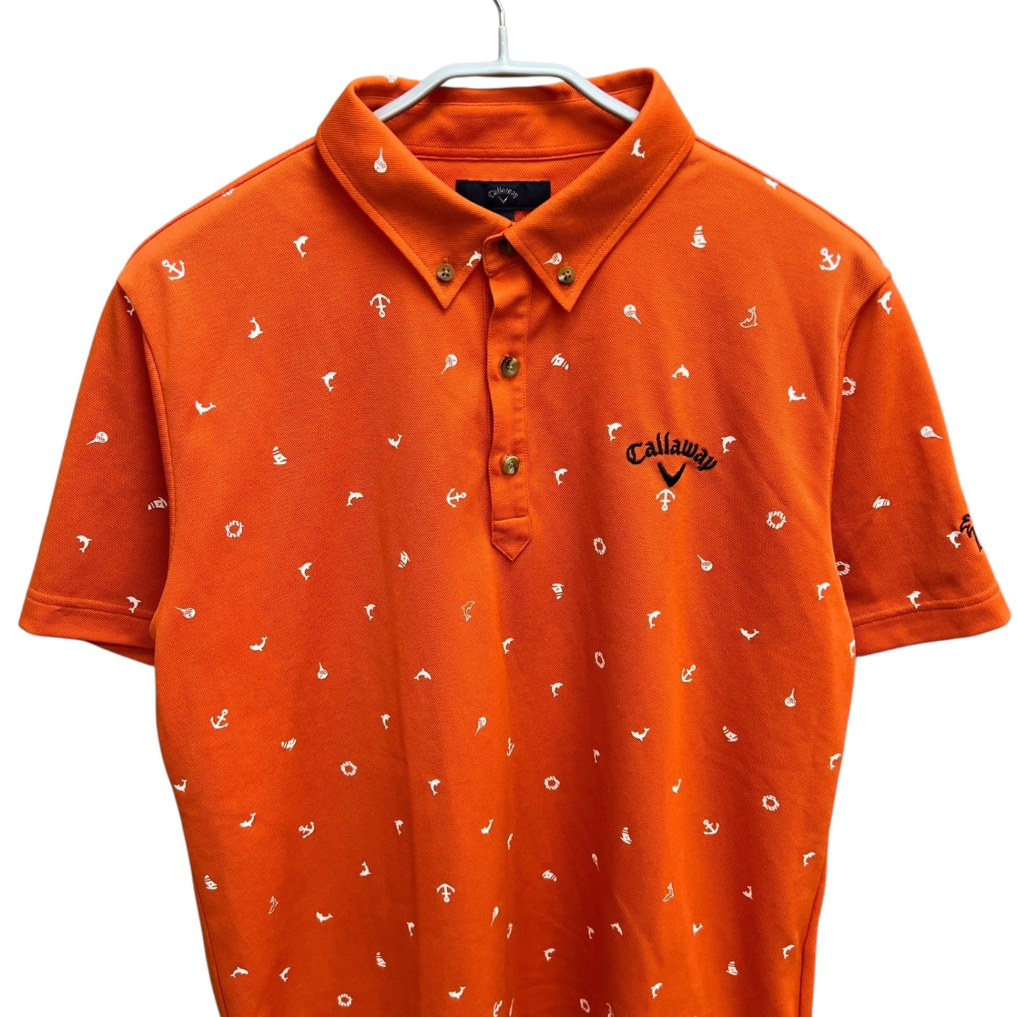 キャロウェイ　メンズ　半袖ポロシャツ　3L　総柄　オレンジ　男性用ゴルフアパレル　トップス　Callaway　洋服