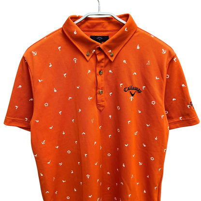 キャロウェイ　メンズ　半袖ポロシャツ　3L　総柄　オレンジ　男性用ゴルフアパレル　トップス　Callaway　洋服