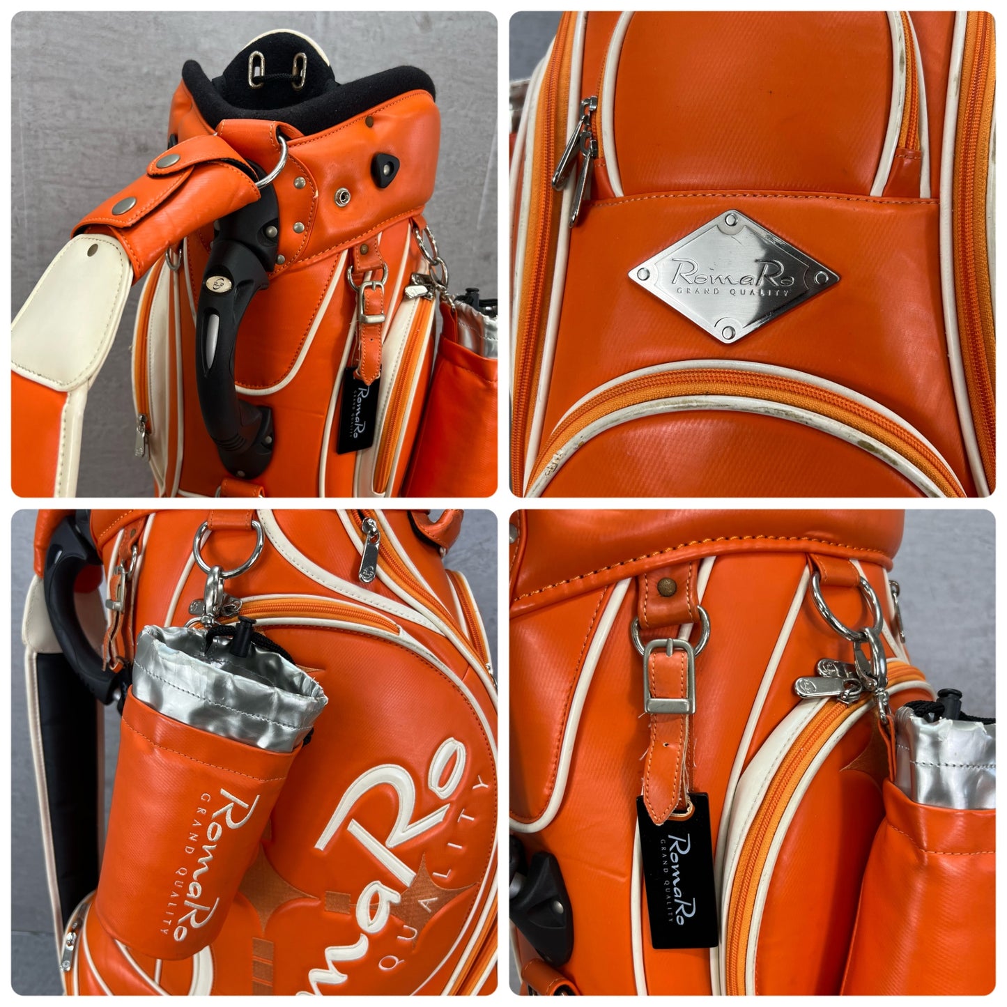 ロマロ　ゴルフ　カート式キャディバッグ　約10型　オレンジ　PUレザー　RomaRo