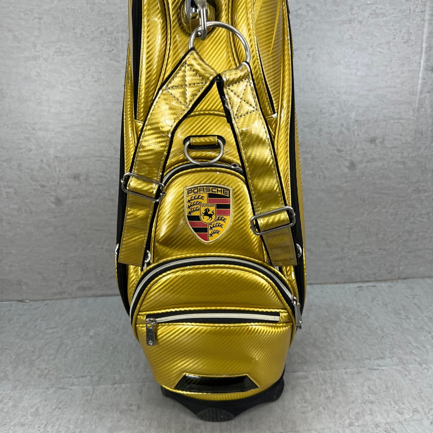 ポルシェ　ゴルフ　カート式キャディバッグ　約9.5型　エナメル製　ゴールド　金色　PORSCHE