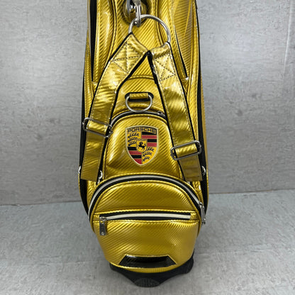 ポルシェ　ゴルフ　カート式キャディバッグ　約9.5型　エナメル製　ゴールド　金色　PORSCHE