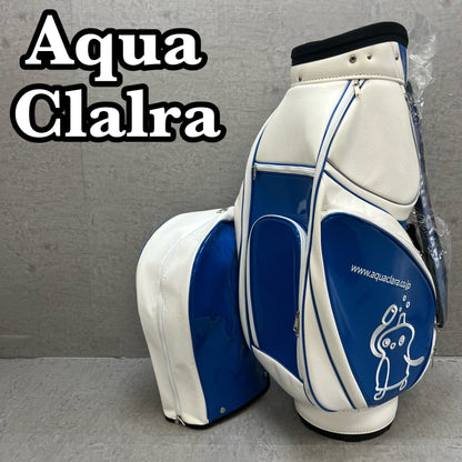 Aqua Clara アクアクララ ゴルフ キャディバッグ カート式 約9型 6分割 ホワイト ブルー エナメル PUレザー