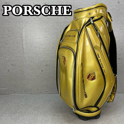 ポルシェ　ゴルフ　カート式キャディバッグ　約9.5型　エナメル製　ゴールド　金色　PORSCHE
