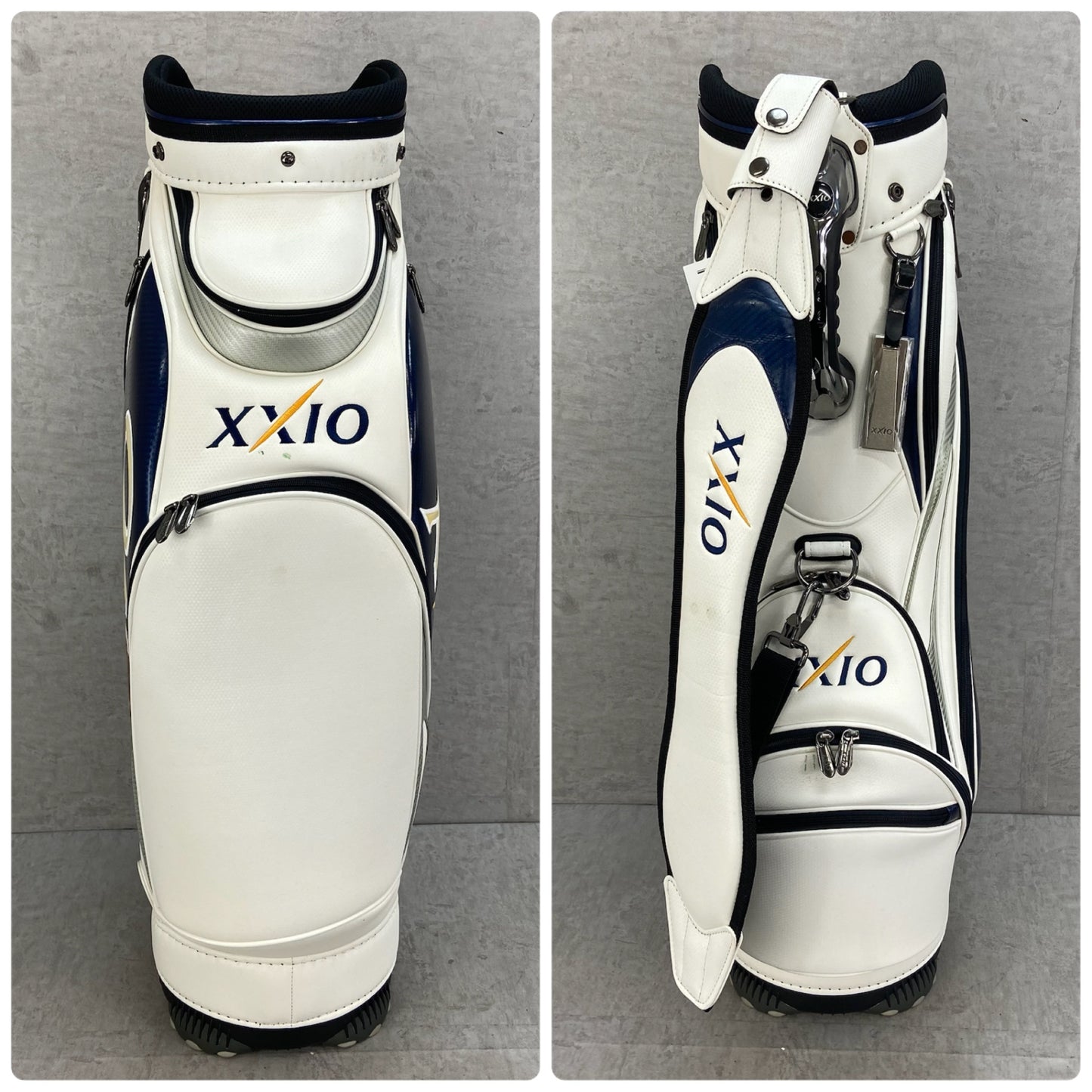 古閑美保直筆サイン入り　ゼクシオ　ゴルフ用品　カート式　キャディバッグ　約9型　PUレザー　エナメル　XXIO
