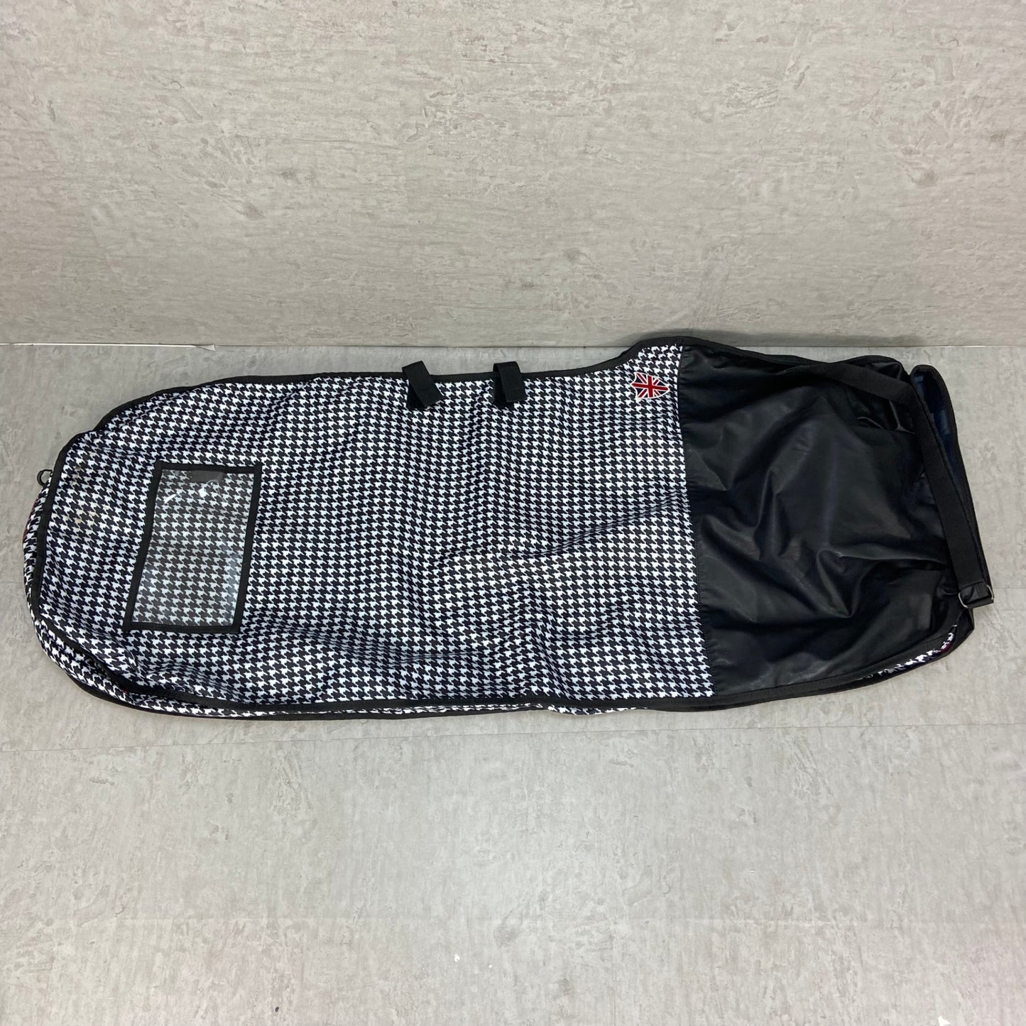FREIMAGE　ゴルフバッグトラベルカバー　千鳥柄　ハウンドトゥース　総柄　旅行バッグ　ナイロン　一部レザー　フリメージェ