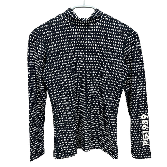 PEARLY GATES パーリーゲイツ　レディース　女性用 長袖トップス インナー　モックネック　総柄　ブラック　1号　Sサイズ