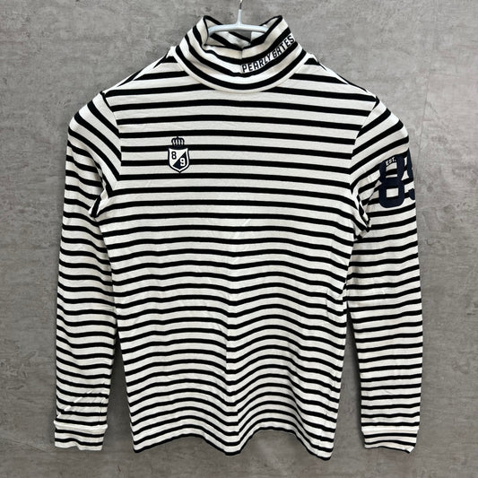 パーリーゲイツ　レディース　長袖トップス　ボーダーシャツ　0サイズ　ブラック　ホワイト　女性用ゴルフアパレル　PEARLY GATES