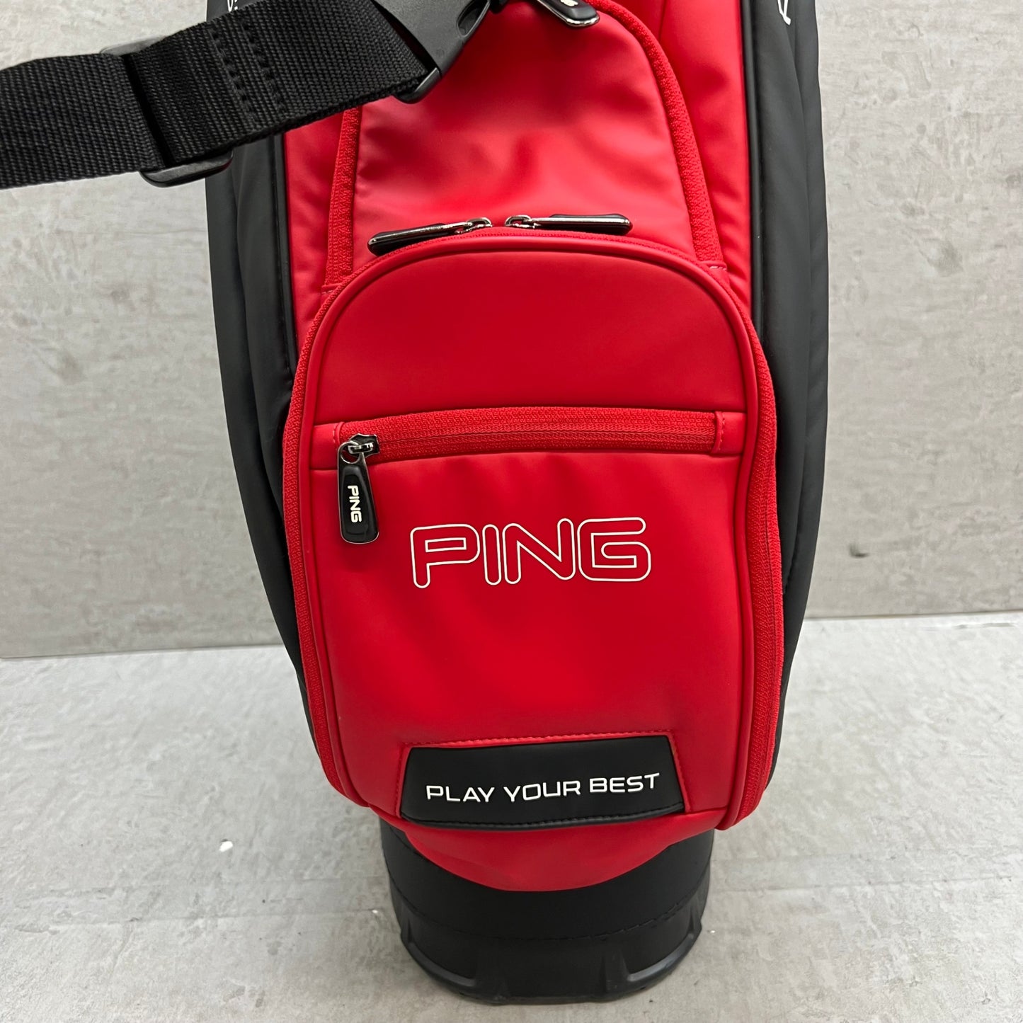 PING　ゴルフ　キャディバッグ　カート式　約9型　合成皮革　ブラック　黒　レッド　赤　ピン