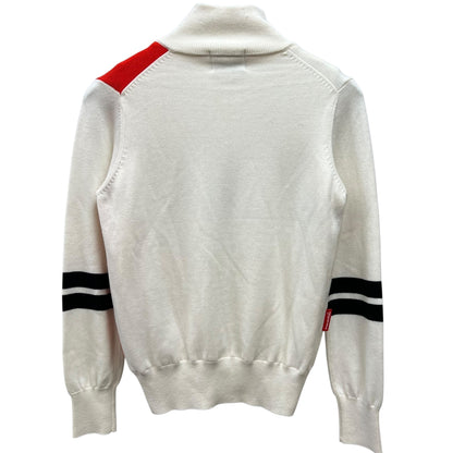 ルコックスポルティフ　メンズゴルフウェア　ハーフジップセーター　S　ホワイト　白　オレンジレッド　LE COQ SPORTIF