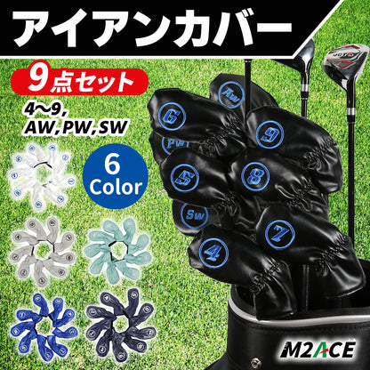 アイアン ヘッドカバー ウェッジカバー ＰＵレザー ９枚セット　ゴルフ用品