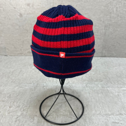 フィラ　レディースゴルフアパレル　ニットキャップ　帽子　S　ネイビー　レッド　FILA 秋冬　防寒