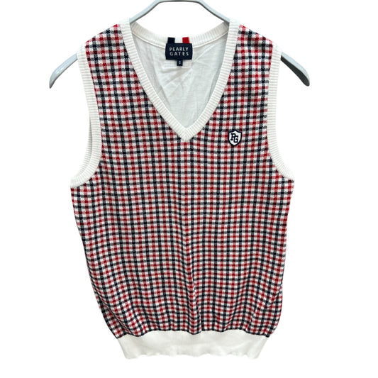 パーリーゲイツ　レディース　女性用 ベスト　ニット　セーター　0サイズ　Vネック チェック柄　格子柄　PEARLY GATES